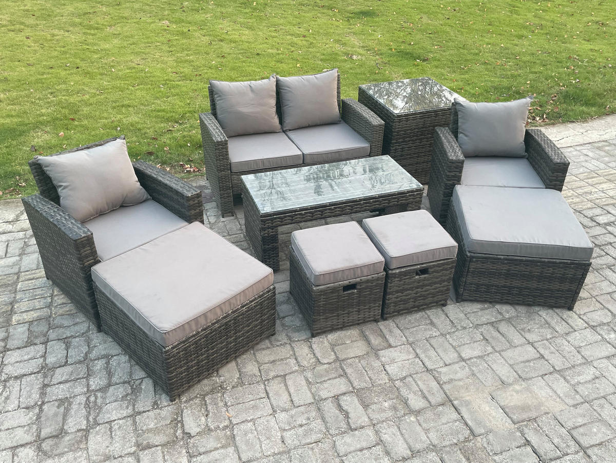 GARTENSET Polyrattan Dunkelgrau 8-Sitzer - Dunkelgrau, Metall - Fimous