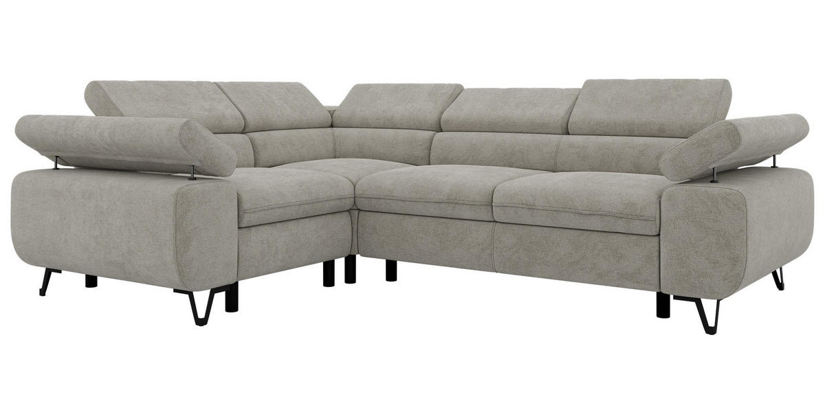 ECKSOFA ORSO L Hellgrau Stukture - Links Seite - Hellgrau/Schwarz, Textil/Metall (197/268cm) - MKS
