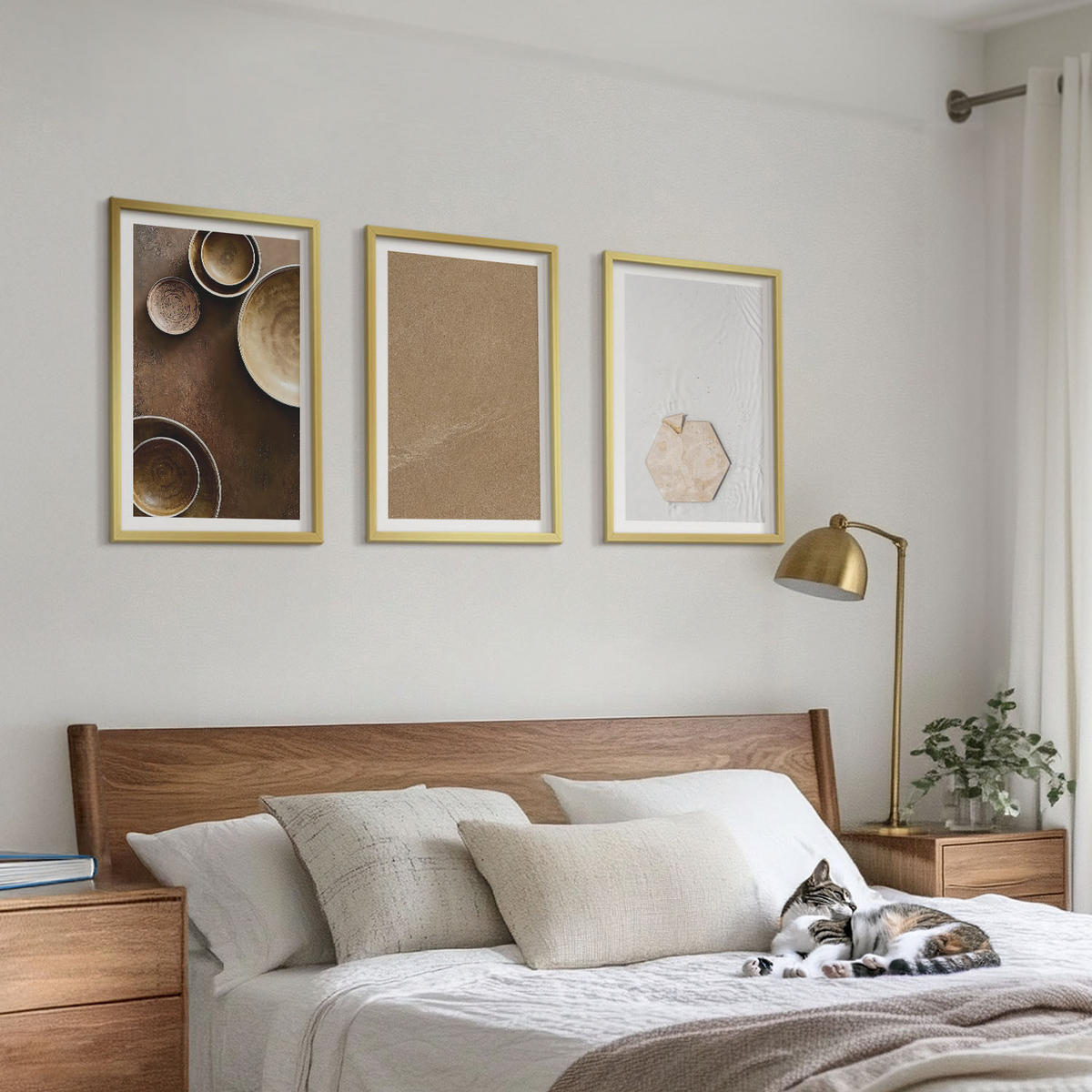 WANDBILDER 3er Set - 40x60 cm Goldrahmen - Minimalistische Texturen und Farben - Goldfarben, Kunststoff (40/60cm) - ArtPrintCave