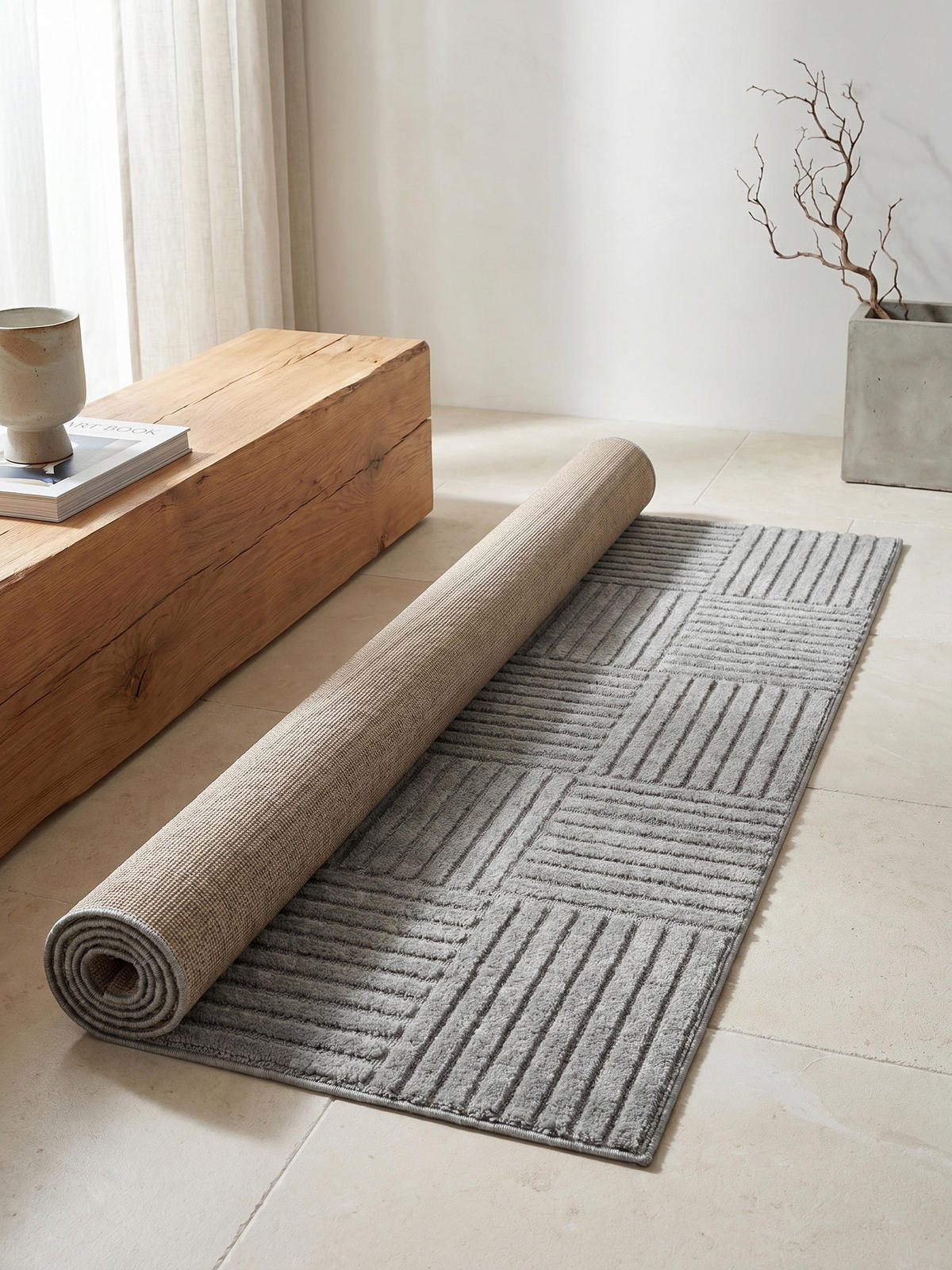 TEPPICH Hochflor RIGI in Silber, mit Cord-Streifen-Patchwork, 80 x 250 cm - Silberfarben, Textil (80/250cm) - KADIMA DESIGN