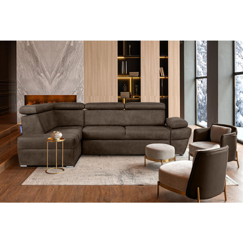 Thumbnail - Konsimo® Schlafecksofa, Braun, Textil, L-Form,L-Form, 270x190 cm, Hergestellt in Europa, Wohnzimmer, Sofas & Couches, Wo...