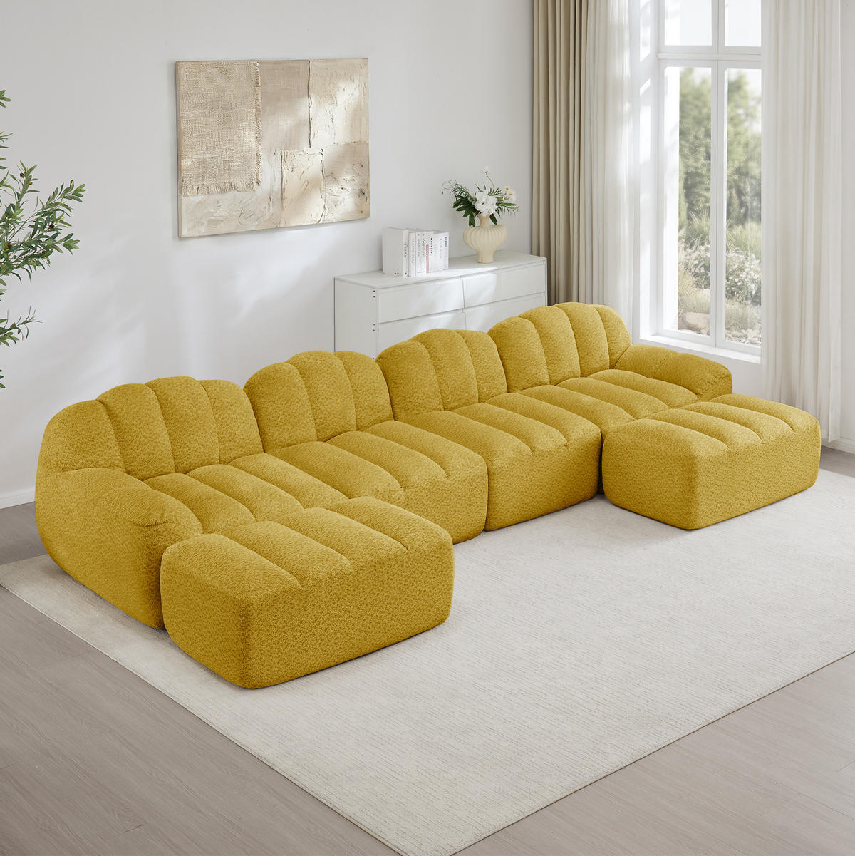 SOFA modulares Ecksofa U-Form 4-Sitzer Gelb - Gelb, Kunststoff (165/79/366.1cm) - Meubliv