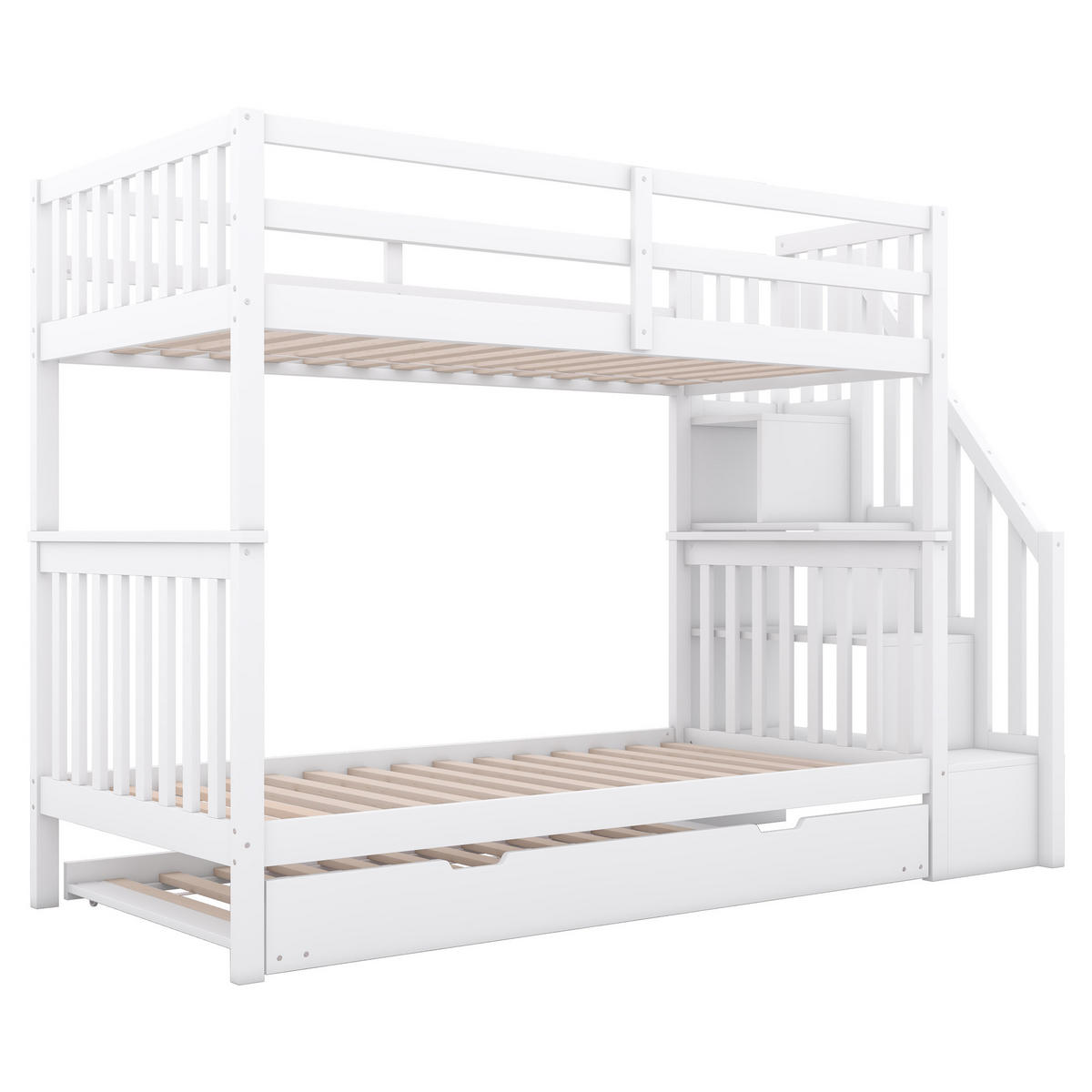 ETAGENBETT 90x200cm, Treppenablage, ausziehbares Gästebett, Schutzgitter, EN747-1, Weiß - Weiß, Holz (90/200cm)