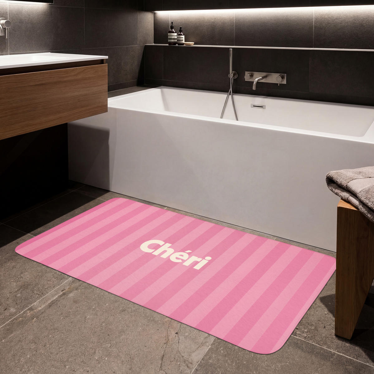 KOUPELNOVÁ PŘEDLOŽKA Pruhované - růžové - Chéri 120x60 cm - růžová, textil/plast (120/60cm) - OnlyWow