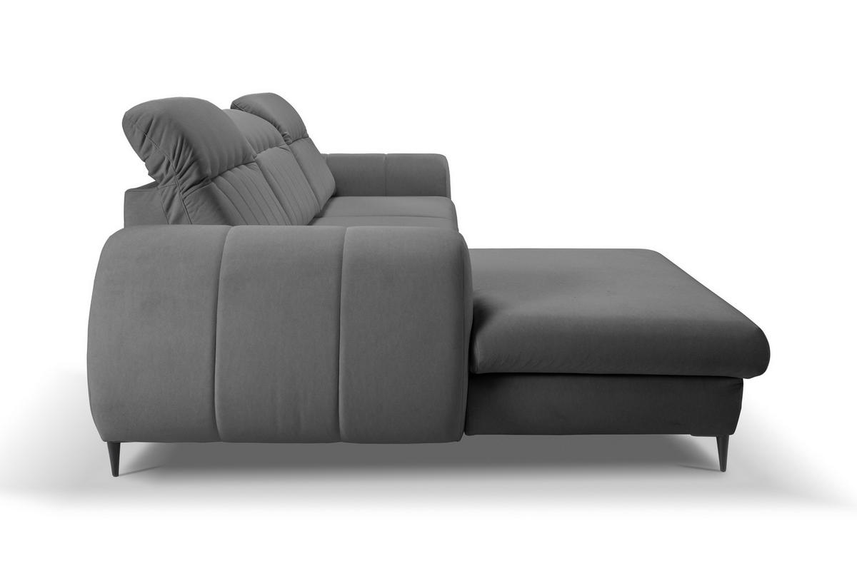 ECKSOFA PURO L-S Grau Plüsch-Stoff mit Schlaffunktion - Grau, Holz (275/166cm) - MASSENO