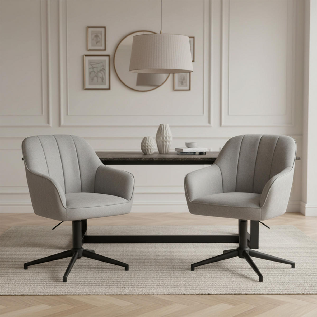 BÜROSTUHL Mika-Elin - Hellgrau/Schwarz, Textil/Metall (60/84/65cm) - DUBI Möbel
