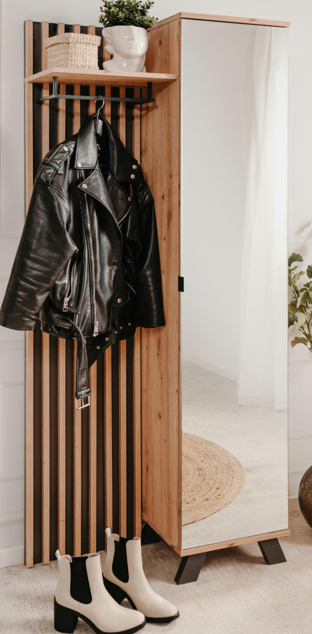 GARDEROBE Eiche Artisan, grau 80 cm, Kompaktgarderobe mit Spiegel - Eichefarben/Anthrazit, Holzwerkstoff/Metall (80/190/37cm) - Furn.Design