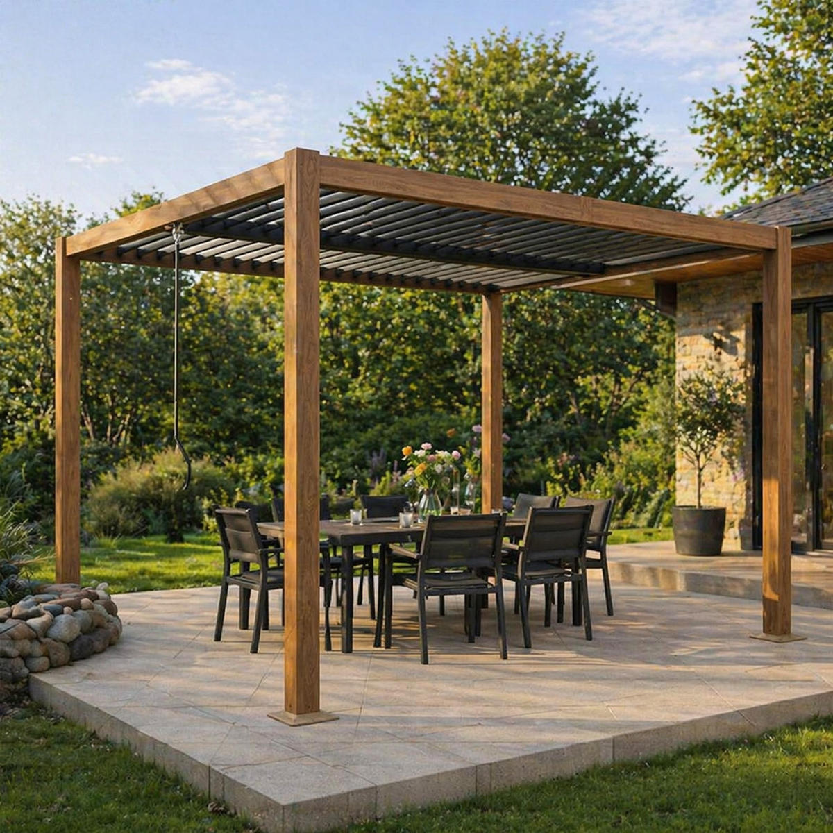 PERGOLA Rhodes Braun 3 x 3 m Aus Aluminium - Braun, Metall (300/236/300cm) - Concept Usine