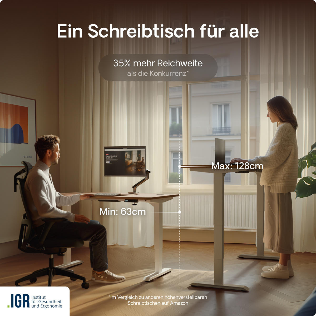 SCHREIBTISCH Elektrisch Höhenverstellbarer HomePro 120x60cm Weiß/Walnuss mit Memory-Funktion, Anti-Kollisions Technologie - Walnussfarben/Weiß, Holzwerkstoff (60/120/62cm) - Desktronic