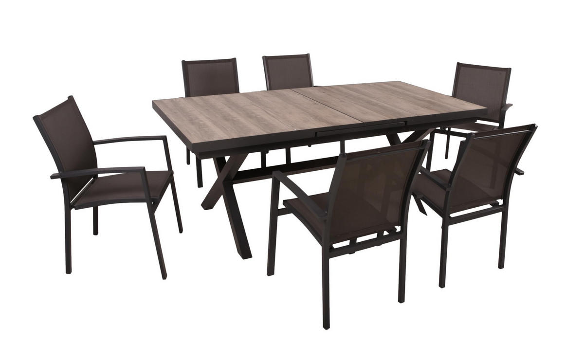 GARTEN-SITZGRUPPE Joana 7-teilig Gartenmöbel-Set - Dunkelgrau, Kunststoff - DELUKE