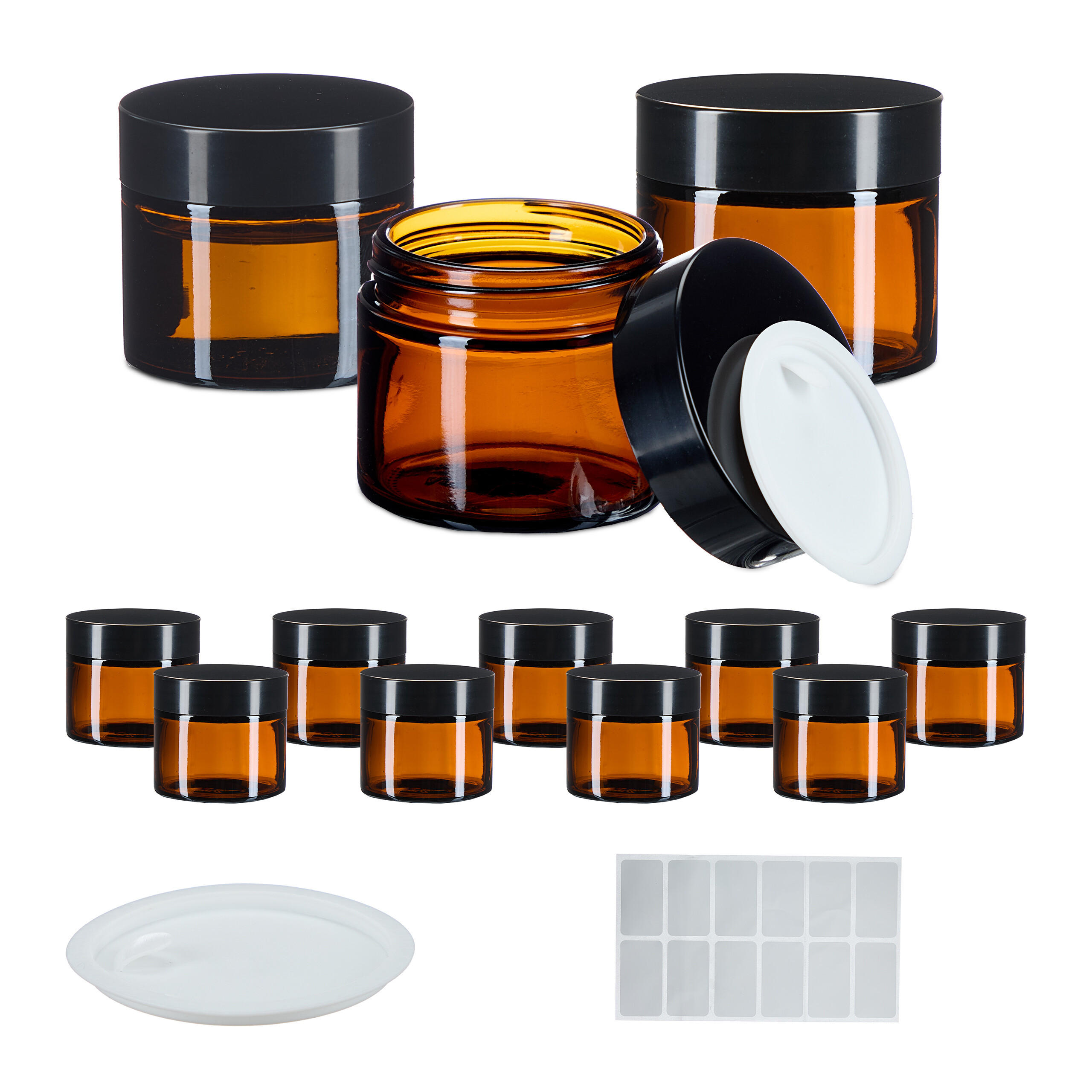 Relaxdays DÓZA hnědá černá jantarové sklo 12ks-sada 60 ml