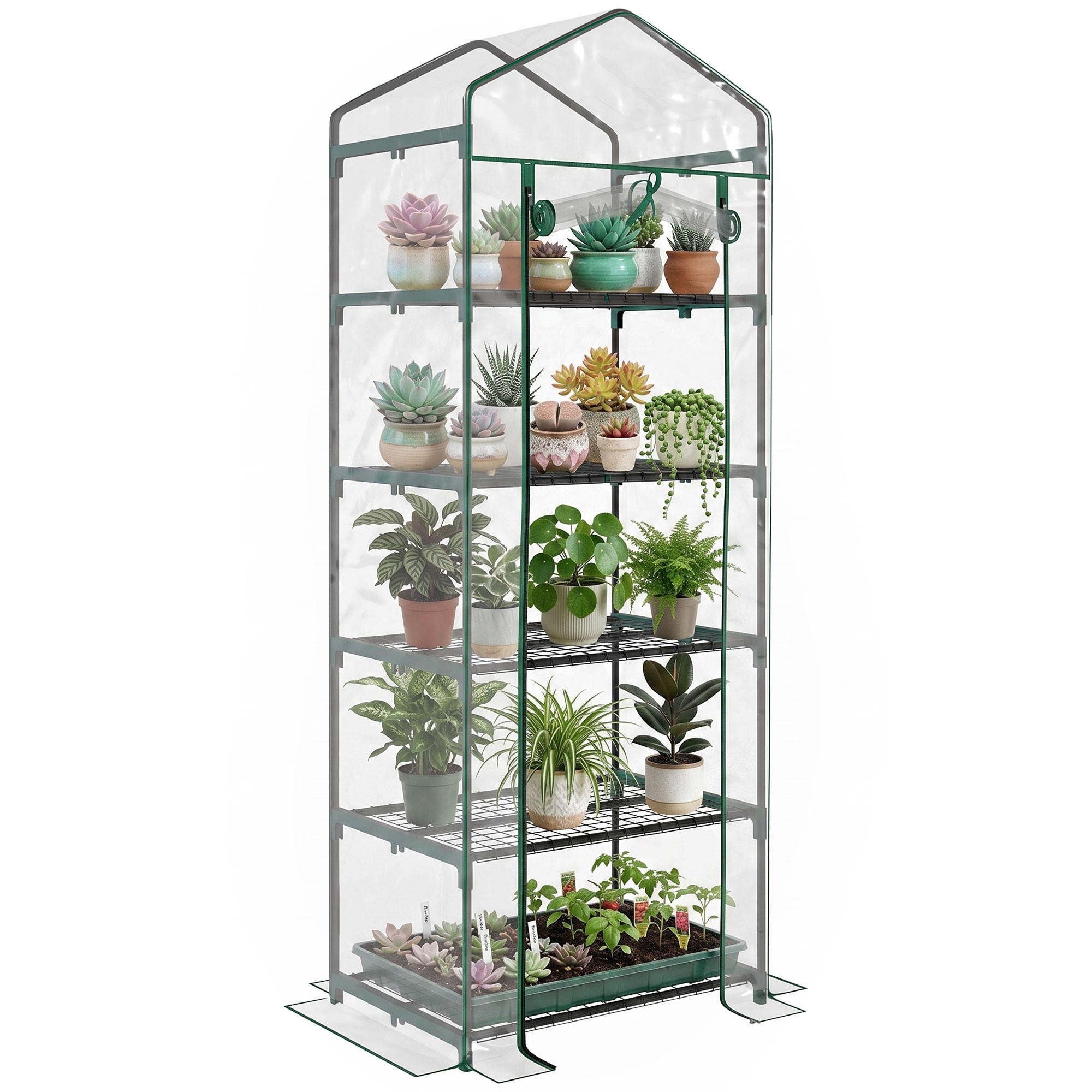 MINI-GEWÄCHSHAUS, 5-stöckig, Stahl, PVC-Abdeckung, 69x49x193cm, Grün - Multicolor, Kunststoff (69/193/49cm) - FORIOUS