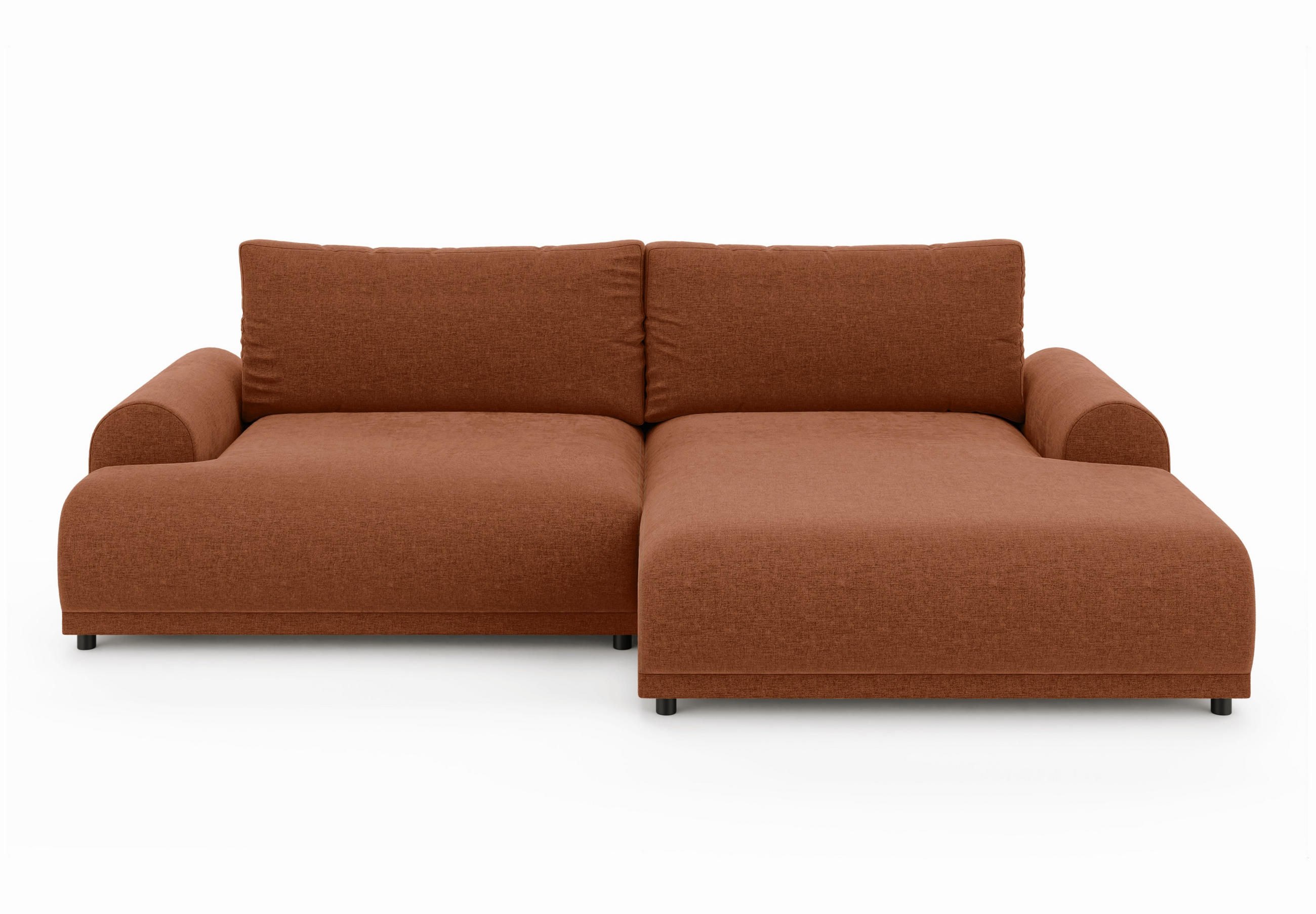 ECKSOFA mit Schlaffunktion, Bettkasten, extrabreite Ottomane rechts, abgerundete Armlehnen, B240/T145/H81 cm, Chenille Terracotta / 21023 - Terracotta/Schwarz, Kunststoff/Textil (240/145cm) - luma-home