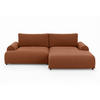 ECKSOFA mit Schlaffunktion, Bettkasten, extrabreite Ottomane rechts, abgerundete Armlehnen, B240/T145/H81 cm, Chenille Terracotta / 21023 - Terracotta/Schwarz, Kunststoff/Textil (240/145cm) - luma-home