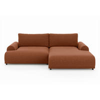 ECKSOFA mit Schlaffunktion, Bettkasten, extrabreite Ottomane rechts, abgerundete Armlehnen, B240/T145/H81 cm, Chenille Terracotta / 21023 - Terracotta/Schwarz, Kunststoff/Textil (240/145cm) - luma-home