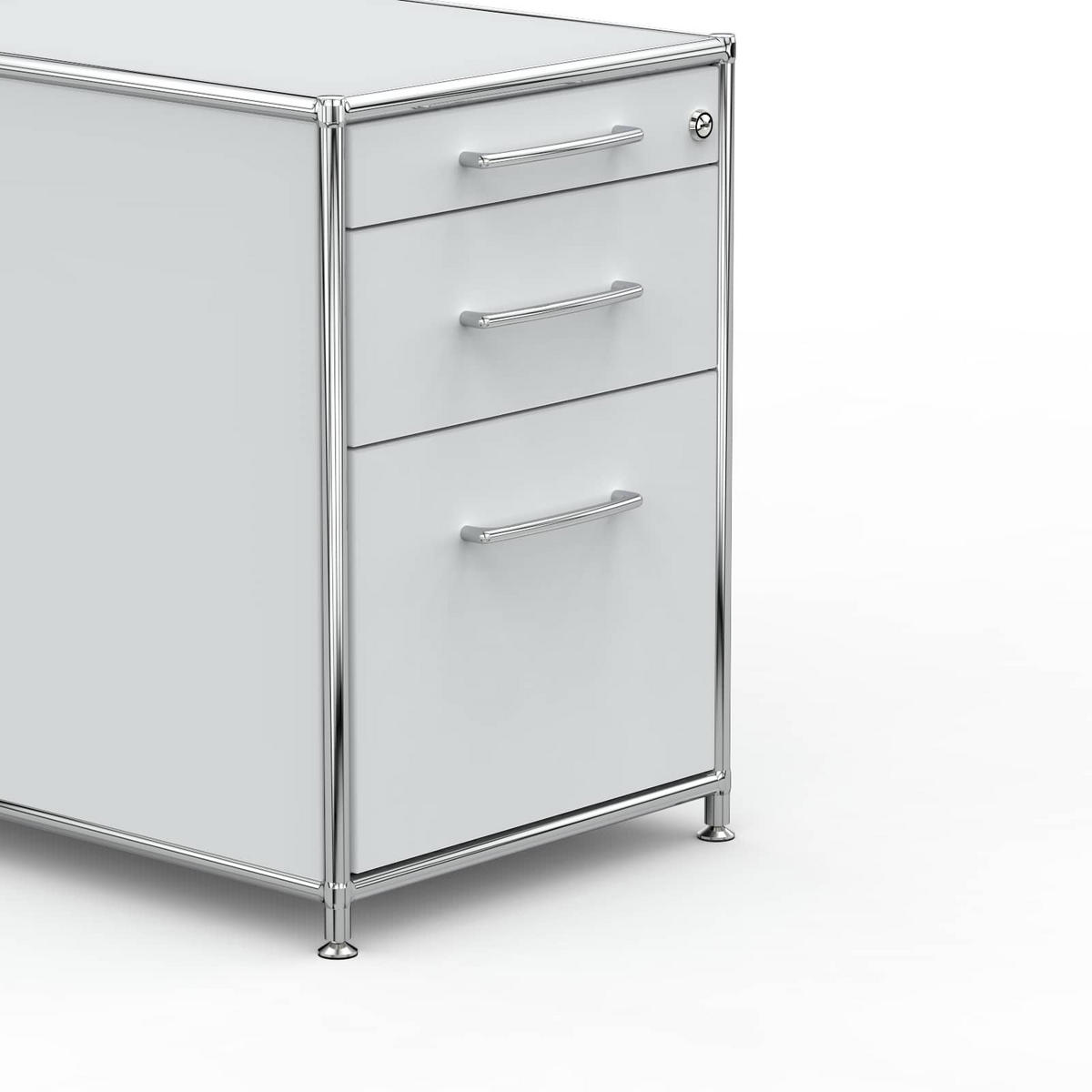 BÜRO-STANDCONTAINER Holz, 60 cm, 3 Schubladen, 1 Hängeregistratur, Lichtgrau - Chromfarben/Silberfarben, Holzwerkstoff/Metall (60/61/60cm) - Versee