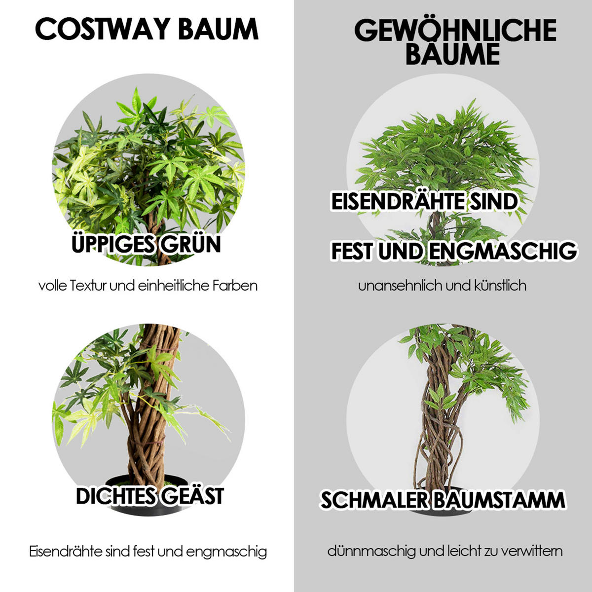 KUNSTPFLANZE Zimmerpflanze Deko Grün - Grün, Kunststoff (160cm) - COSTWAY