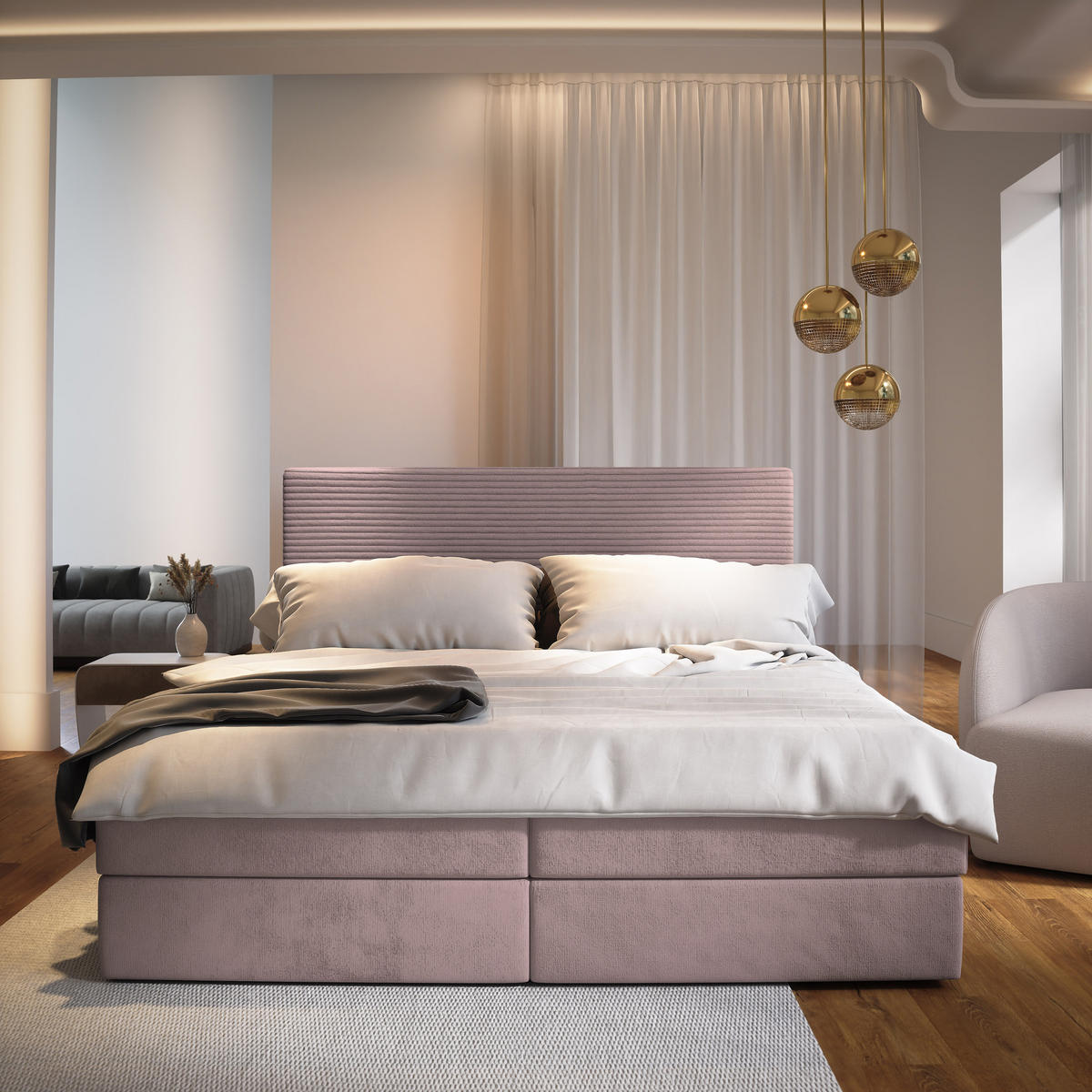 BOXBETT GIARRO 160x200 cm mit Matratze und Topper - Rosa - Rosa, Holz (160/200cm) - MASSENO