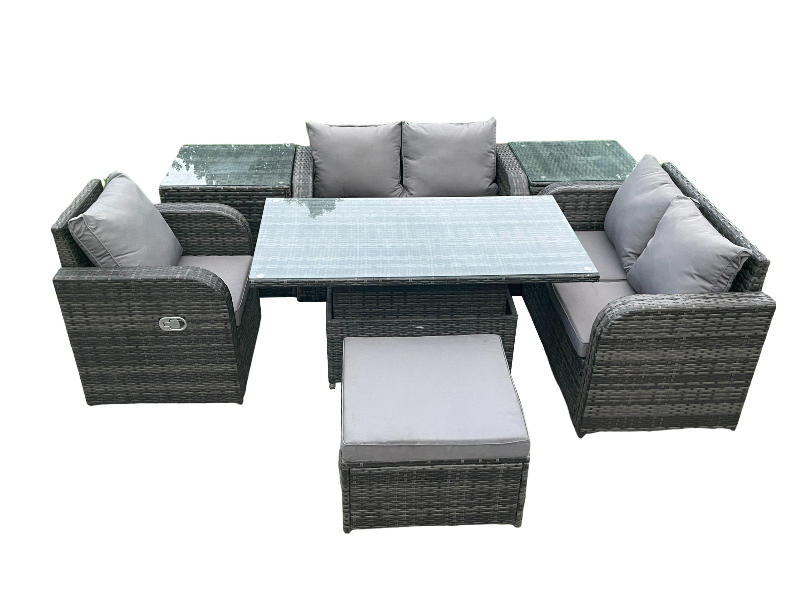 GARTENMÖBELSET Polyrattan 6-Sitzer - Dunkelgrau, Metall - Fimous