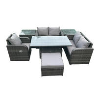 GARTENMÖBELSET Polyrattan 6-Sitzer - Dunkelgrau, Metall - Fimous