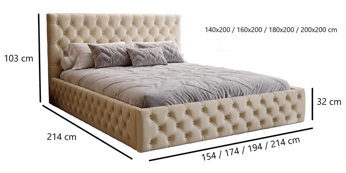 POLSTERBETT 140x200 Verti Slim, Chesterfield, Hellgrau - Hellgrau, Holz/Textil (140/200cm) - Emporius