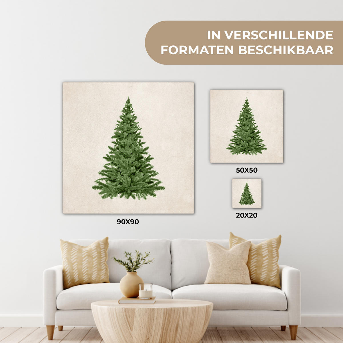 LEINWANDBILD Weihnachtsbaum - Grün - Weihnachten - Feiertage Deko Groß 90x90 cm - Olivgrün, Textil (90/90cm) - MuchoWow