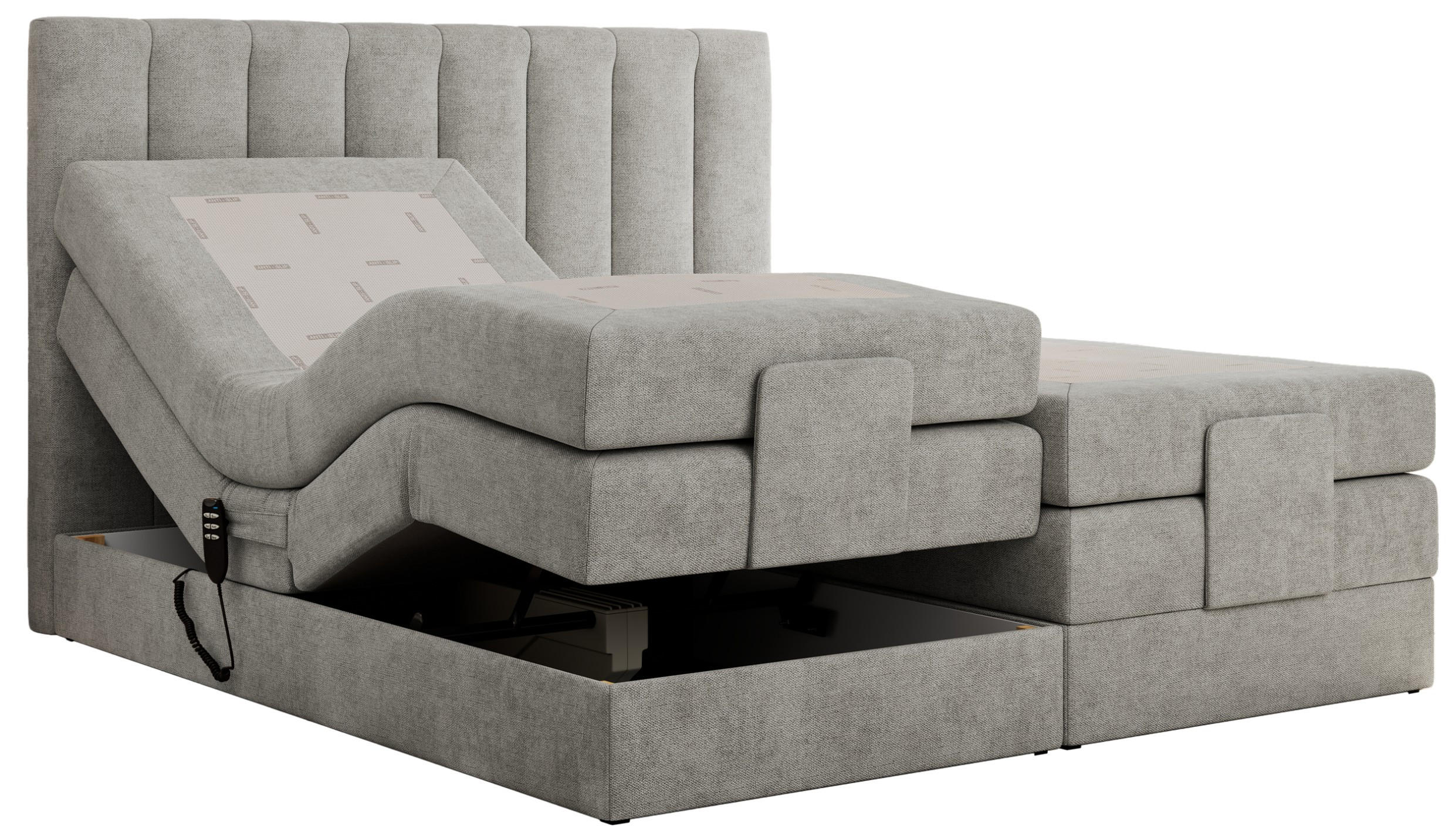 BOXBETT COMFORTO 140/200 - Hellgrau Struktur - H3 - Hellgrau, Holz/Textil (140/200cm) - MKS