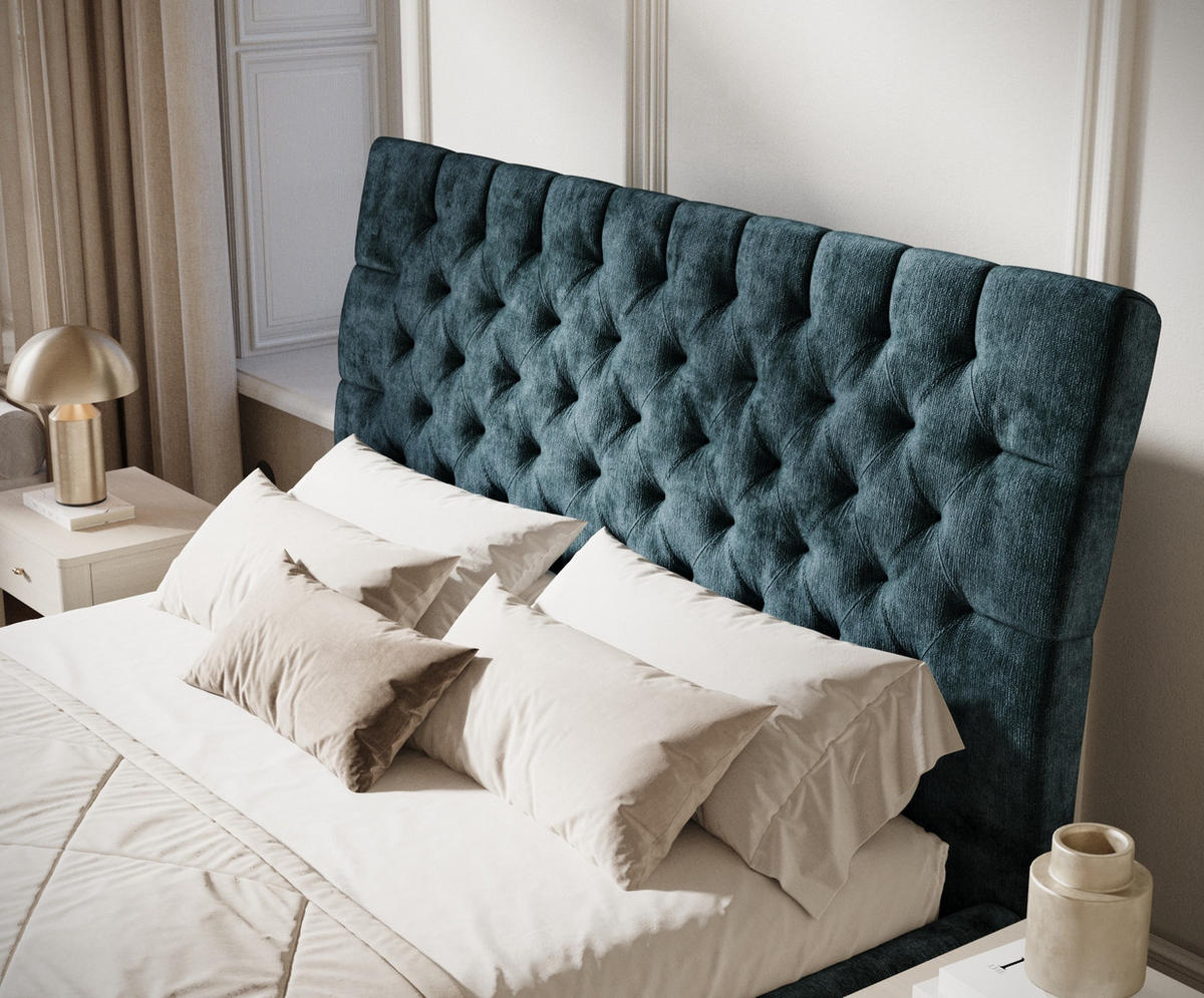 POLSTERBETT Vezzola Türkisfarben 180/200 cm im Chenille-Stoff - Türkis/Schwarz, Holz/Holzwerkstoff (180/200cm) - Maison de Reve