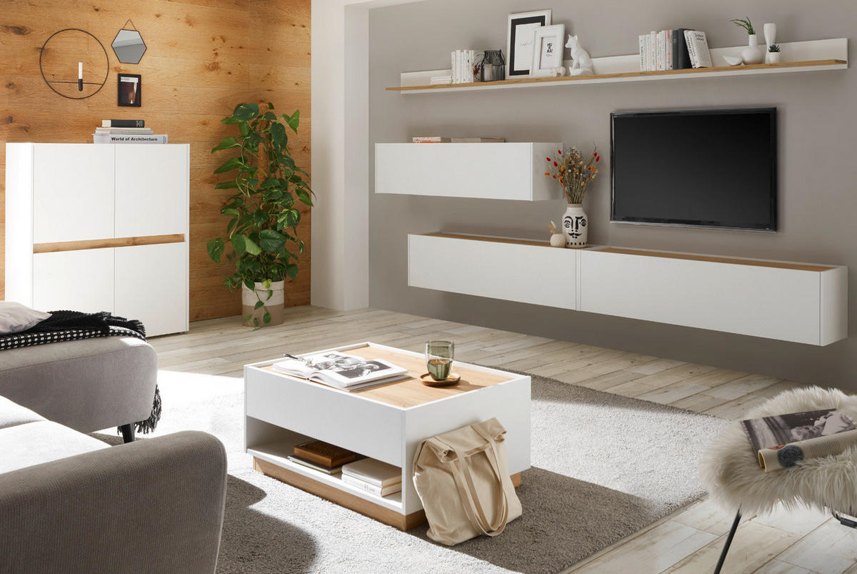 WANDBOARD weiß, Eiche Wotan 170 cm, Wandregal hängend - Eiche Wotan/Weiß, Holzwerkstoff/Metall (170/15/15cm) - Furn.Design