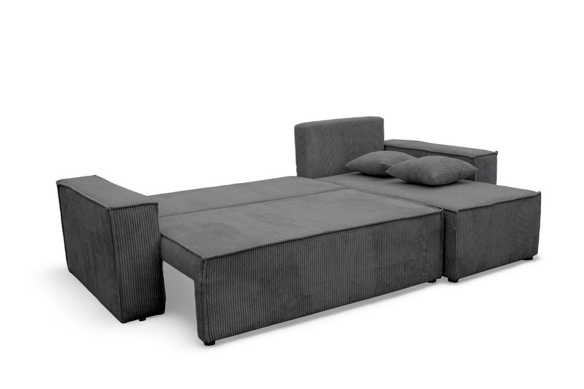 ECKSOFA Hugo L in L-Form mit Schlaffunktion und Bettkasten, Farbe: Dunkelgrau, Cordstoff, Ottomane Unsiversal - Dunkelgrau, Textil (244/145cm) - VENASI MÖBEL