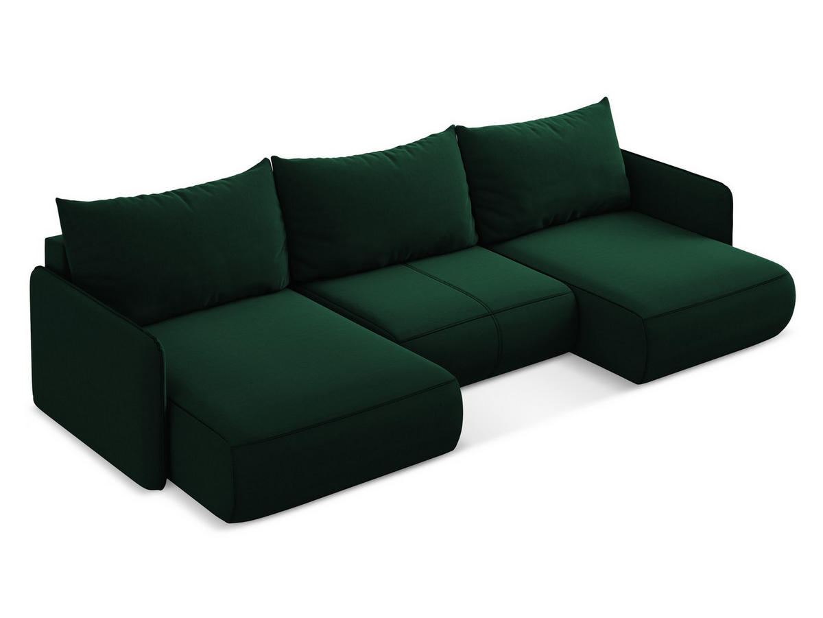 WOHNLANDSCHAFT Samt Stoff Grün - Dunkelgrün/Schwarz, Kunststoff/Textil (290/86/148cm) - Makamii