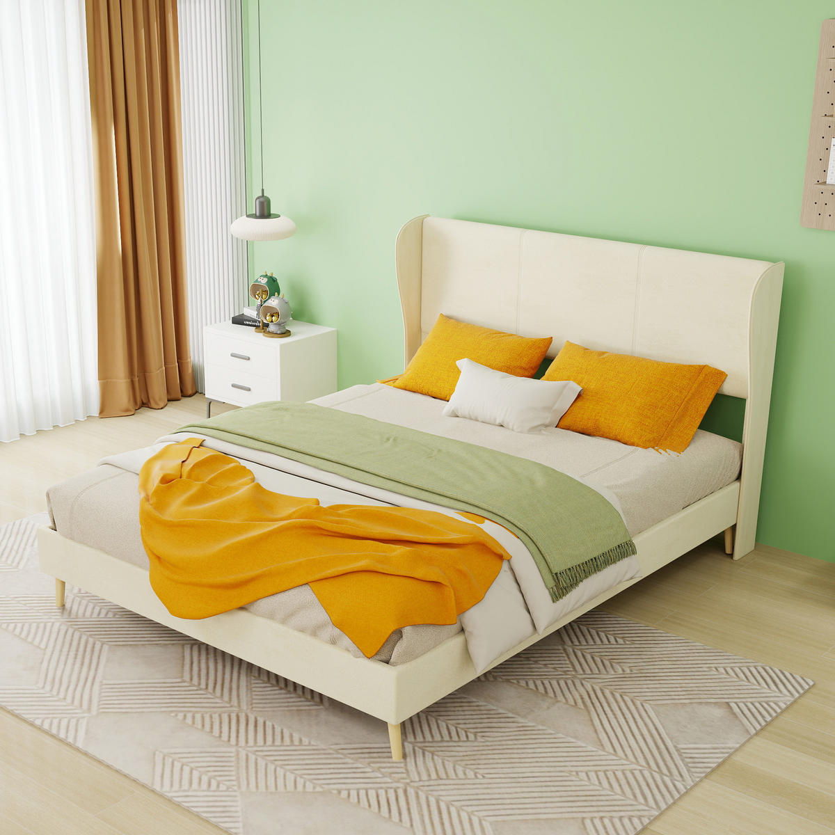 POLSTERBETT 140/200 cm DE-32997 mit Kopfteil und Matratze Beige - Beige, Metall (140/200cm) - ComfortXL