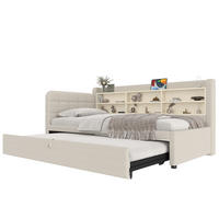 POLSTERBETT 90/200 cm mit Ausziehbett, USB- und USB-C-Anschluss, Ablagefächern und Lattenrost, Beige - Beige, Textil (90/200cm) - Redom
