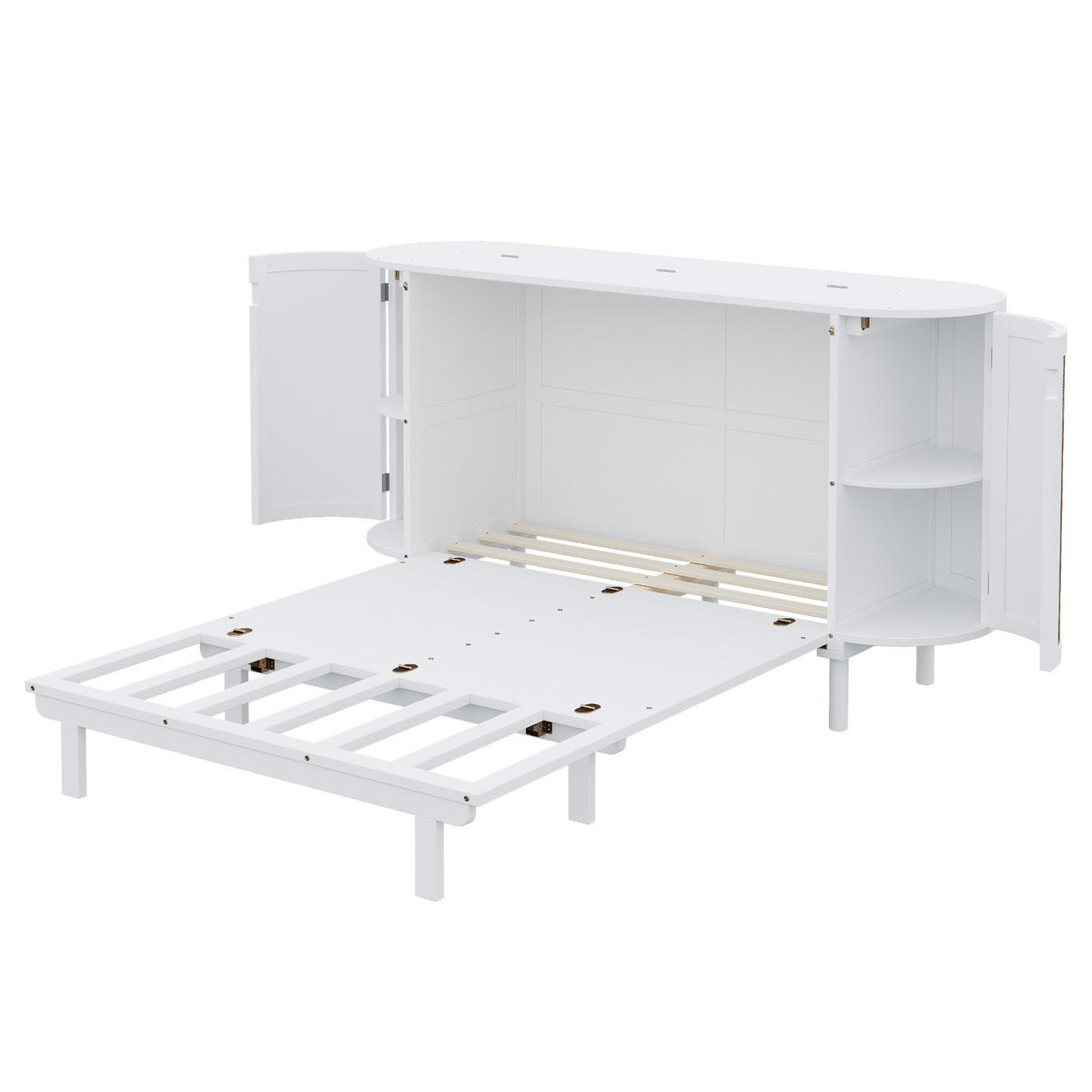 KLAPPBETT 140/200 cm Weiß Rattan-Design mit Lattenrost und Stauraum - Weiß, Holzwerkstoff (140/200cm) - OKWISH