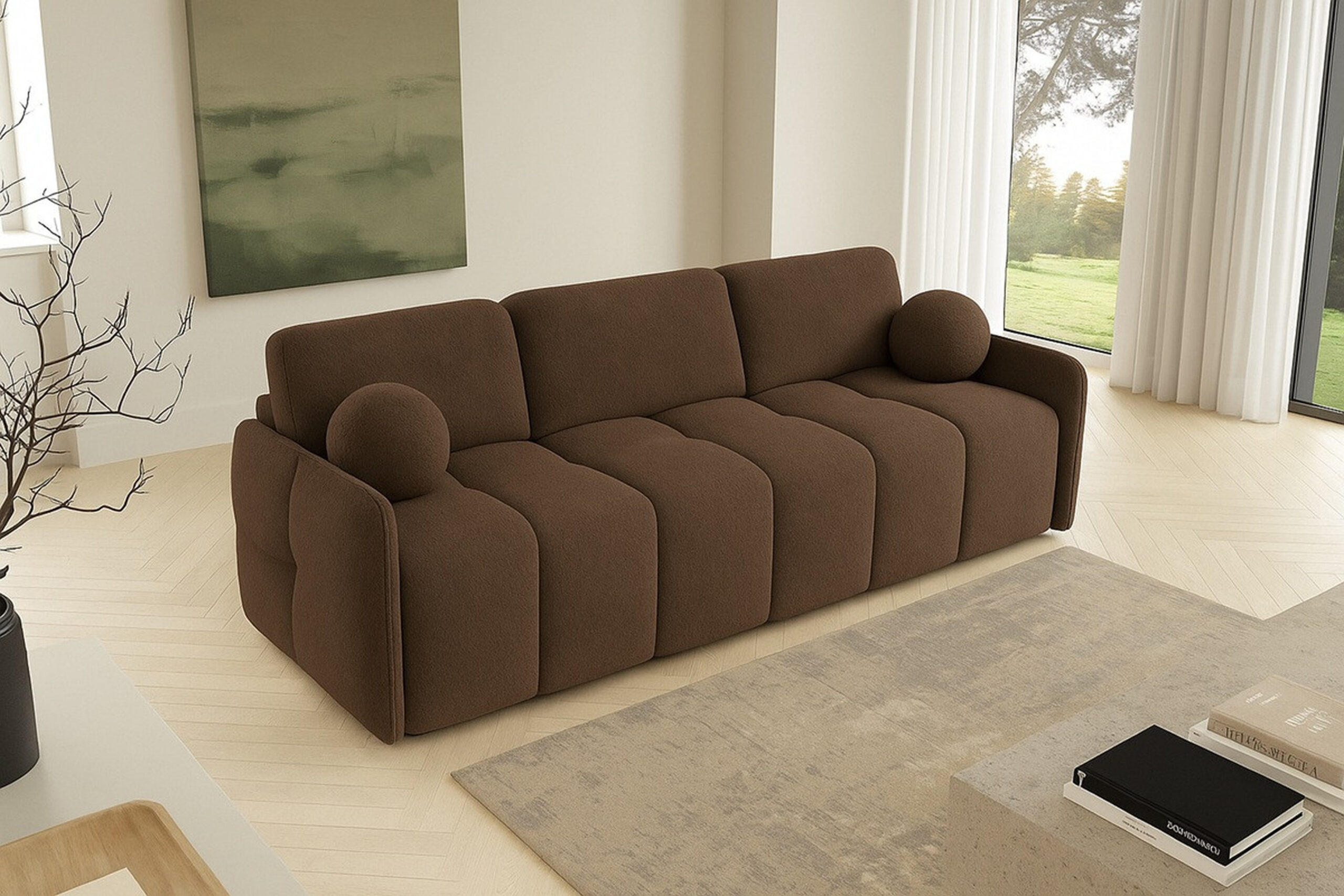SCHLAFSOFA EMILI, Sofa mit Schlaffunktion und Bettkasten, Farbe: Braun, Bouclé-Stoff - Braun, Textil (212/95/90cm) - Sepro Meble