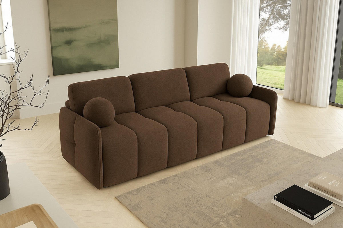 SCHLAFSOFA EMILI, Sofa mit Schlaffunktion und Bettkasten, Farbe: Braun, Bouclé-Stoff - Braun, Textil (212/95/90cm) - Sepro Meble