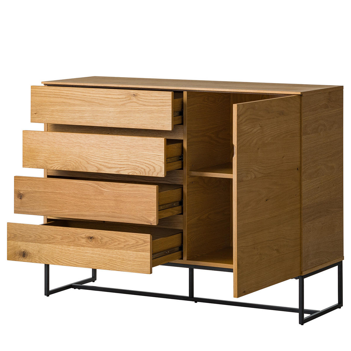 KOMMODE - Echtholzfurnier / Eisen - Eichefarben, Holzwerkstoff (115/86/40cm) - home24