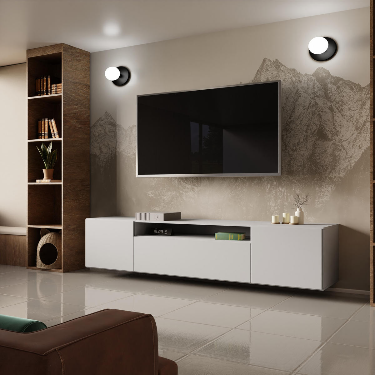 LOWBOARD MIVO 200/41/40 cm, Hängender TV-Schrank Weiß - Weiß, Holzwerkstoff (200/41/40cm) - MASSENO