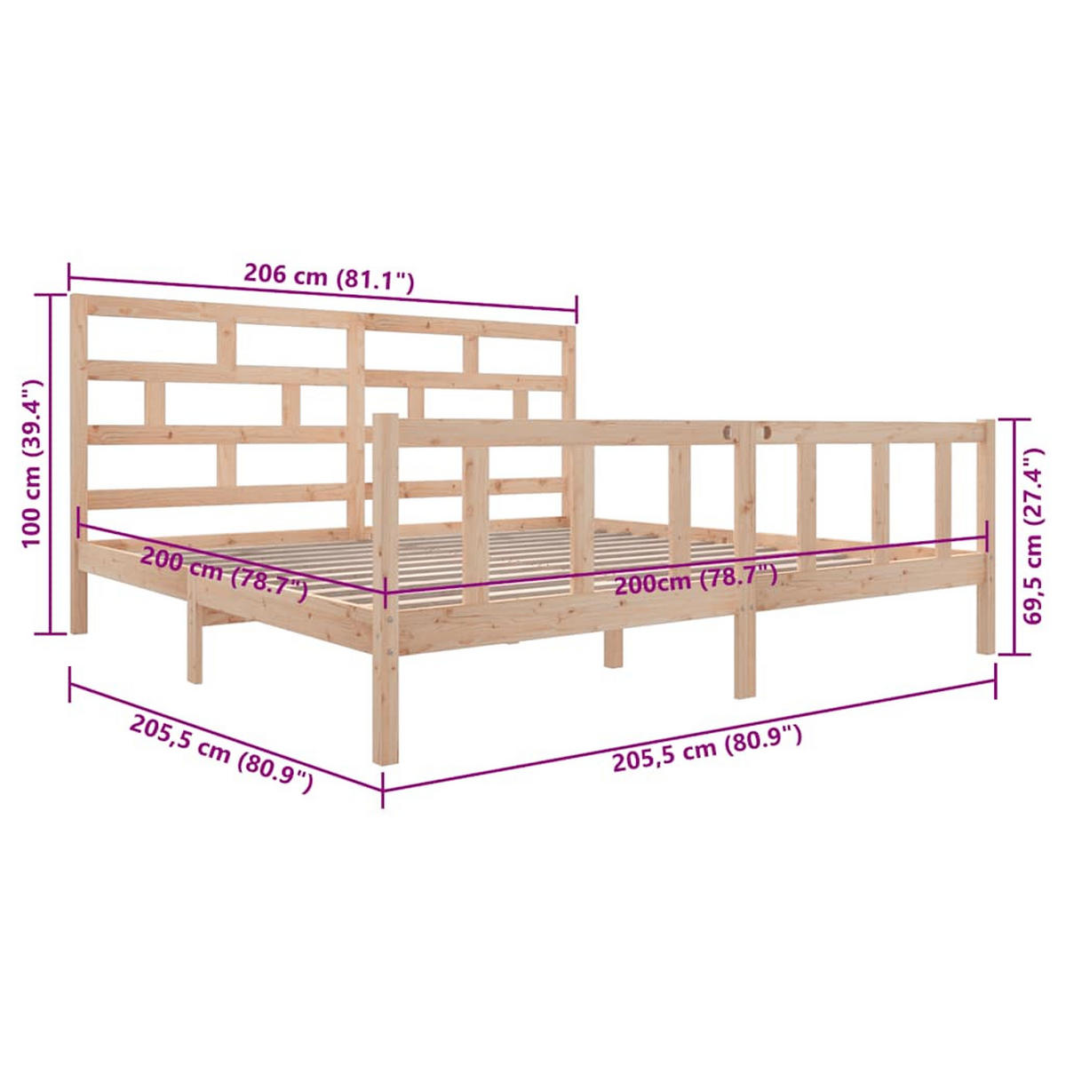 BETT Kirk 205.5/205.5 cm - Braun, Holz (200/200cm) - Nettlife