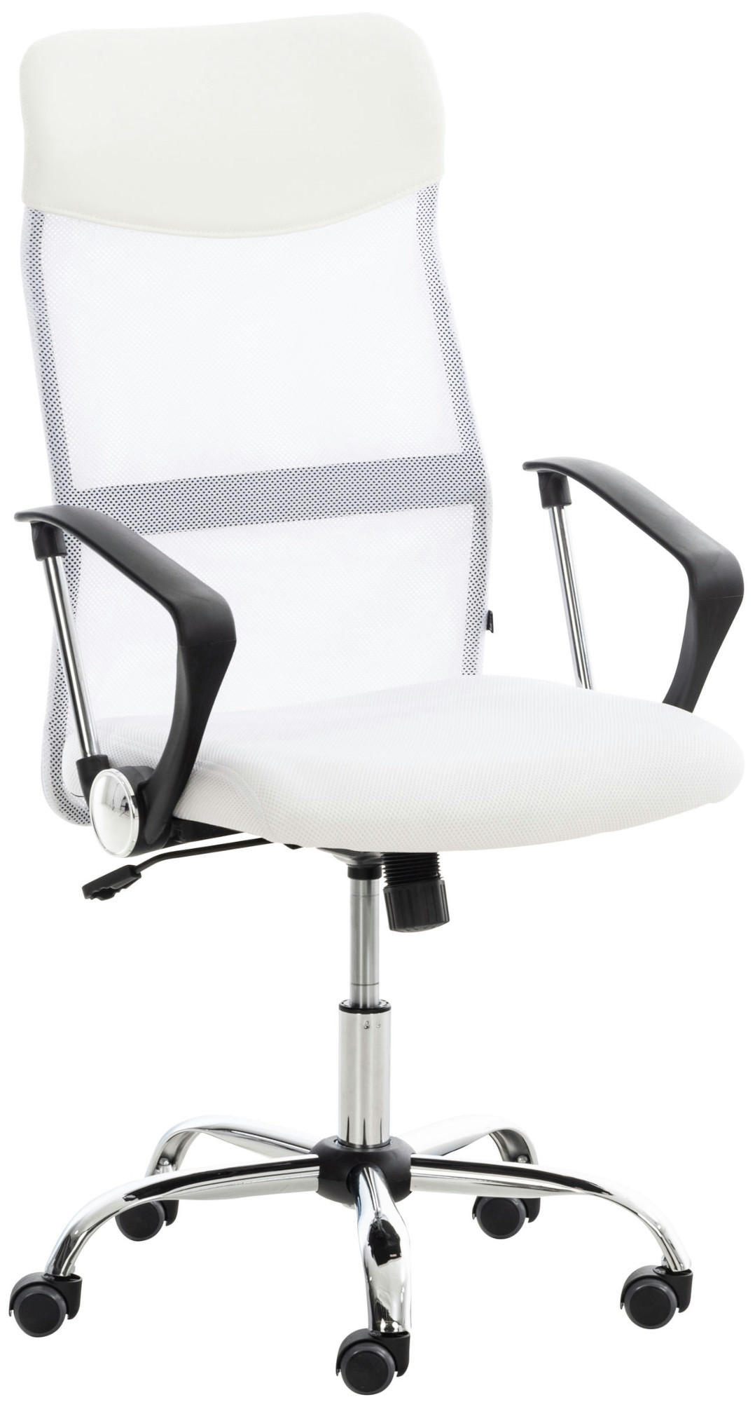 CHEFSESSEL Lederlook weiß - Chromfarben/Weiß, Textil/Metall (60/110/53cm) - CLP