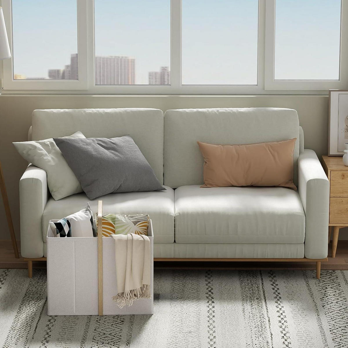 WÄSCHEKORB 65L Bambus-Stoff Beige - Beige, Textil (33/44/44cm)