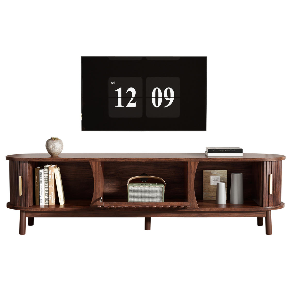TV-ELEMENT165X39,5X46CM Braun Lowboard Retro mit Schiebetür bis 65Zoll - Braun, Holz (46.36/13.97/176.53cm) - Raelunyi