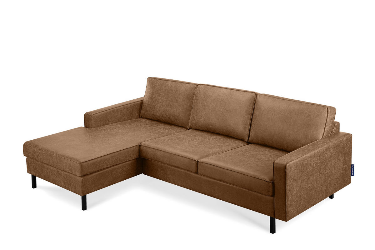ECKSOFA-LINKS INVIA mit Armlehnen vintage, Lederoptik-Stoff, braun - Schwarz/Braun, Textil (234/160cm) - KONSIMO®