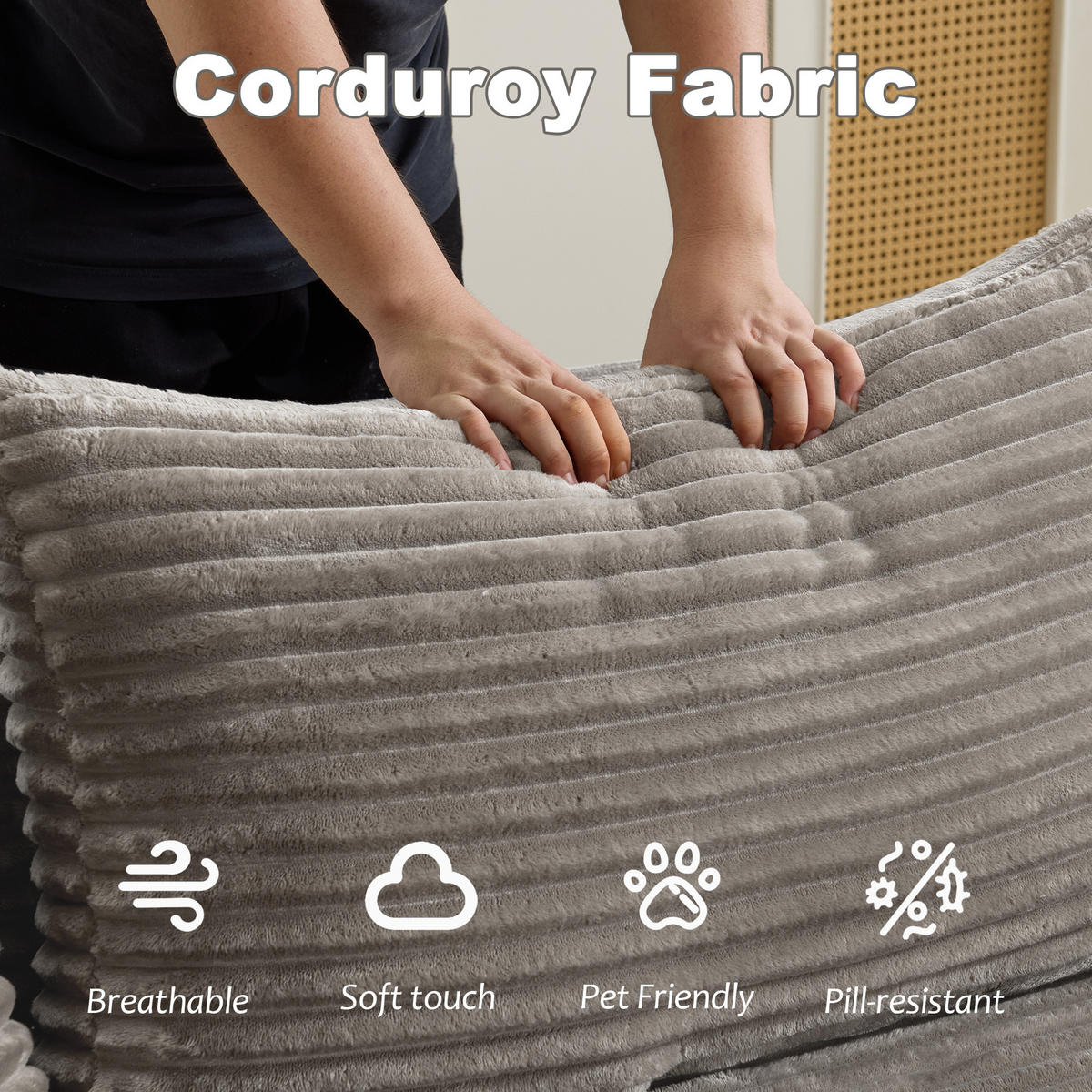 SOFA modulares Ecksofa L-Form Cord Grau 2-tlg. - Grau, Kunststoff (179/279cm) - Meubliv