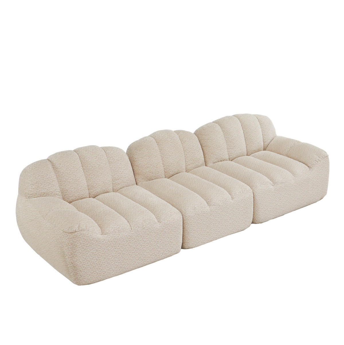 MODULARES 3-Sitzer-Sofa aus Granuliertem Fleece mit Ottomanenfunktion Beige-Weiß - Beige, Textil (104/79/288cm) - Modenvie
