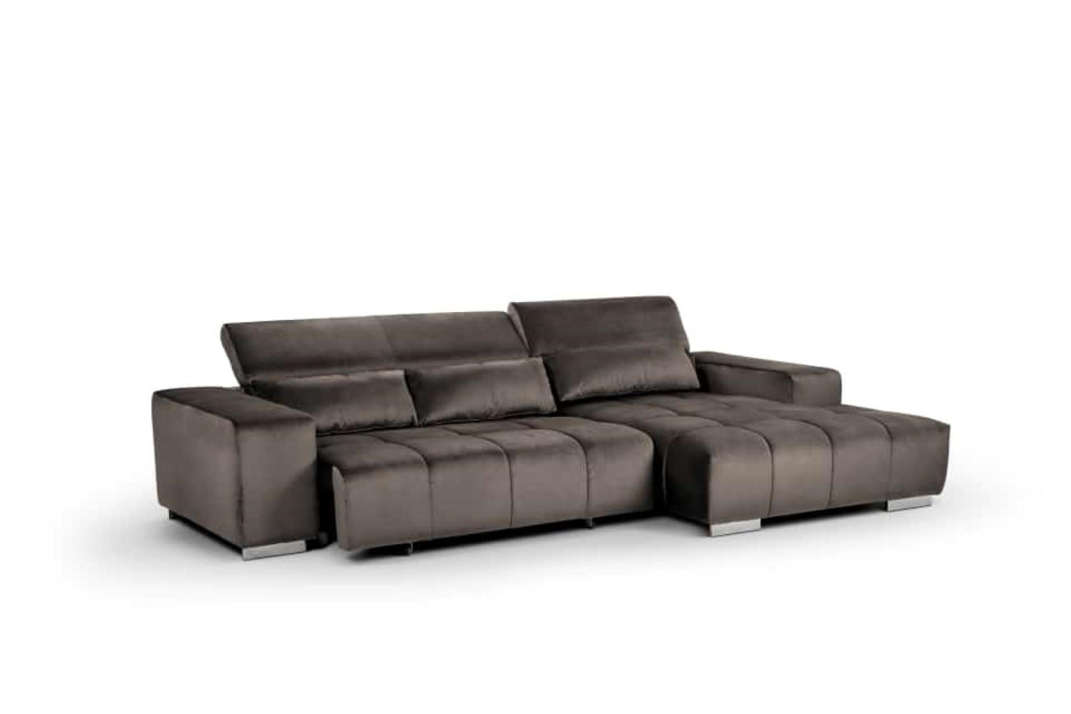 ECKSOFA mit elektrischem Sitzvorschub und verstellbaren Kopflehnen - Chromfarben/Silberfarben, Textil (186/307cm) - Cotta