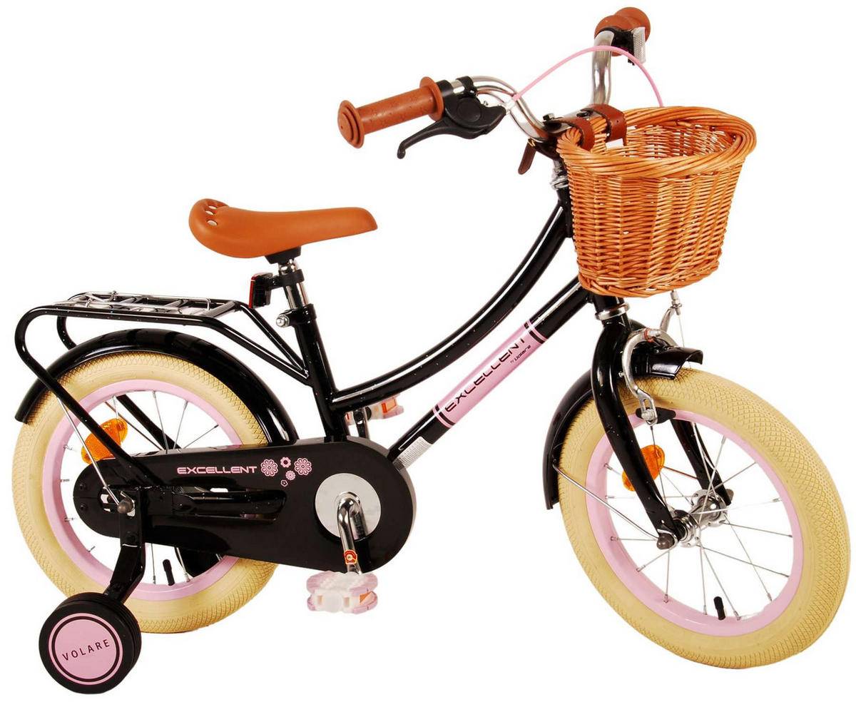 KINDERFAHRRAD Excellent - Mädchen - 14 Zoll - Rücktritt + Handbremse - Schwarz - Schwarz, Metall (53cm) - TPFSports