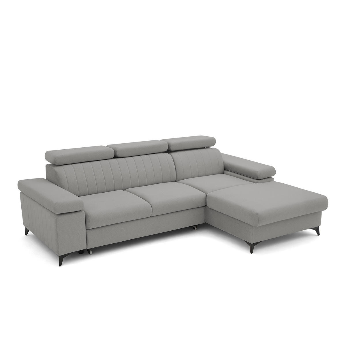 ECKSOFA FELIX L Rechts mit Schlaffunktion Velours Grau - Schwarz/Grau, Holz/Textil (176/257cm) - Muffo