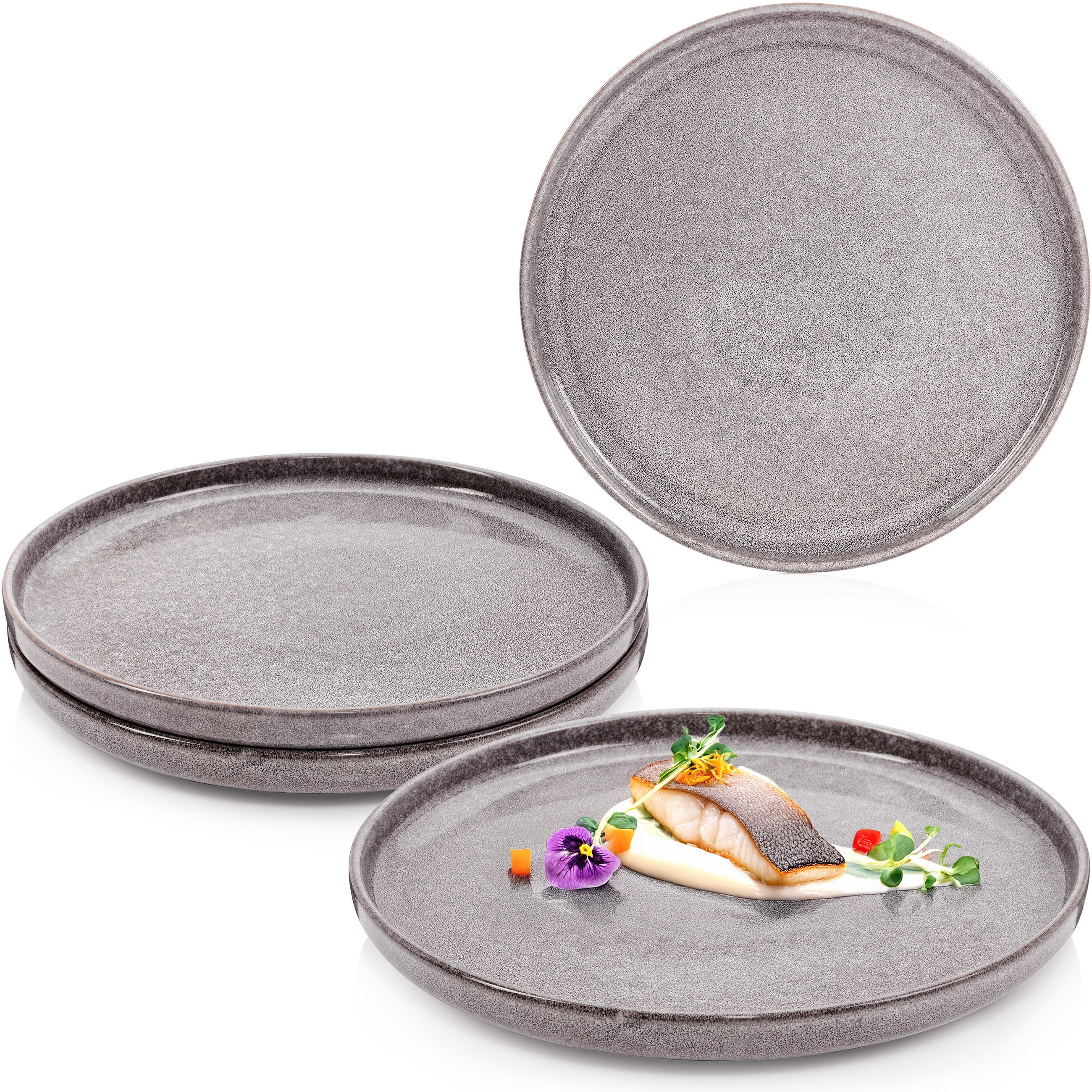SPEISETELLER SET KAIRO MONDGRAU - 4 teilig aus Steingut - Dunkelgrau, Keramik (34.6cm) - Sänger