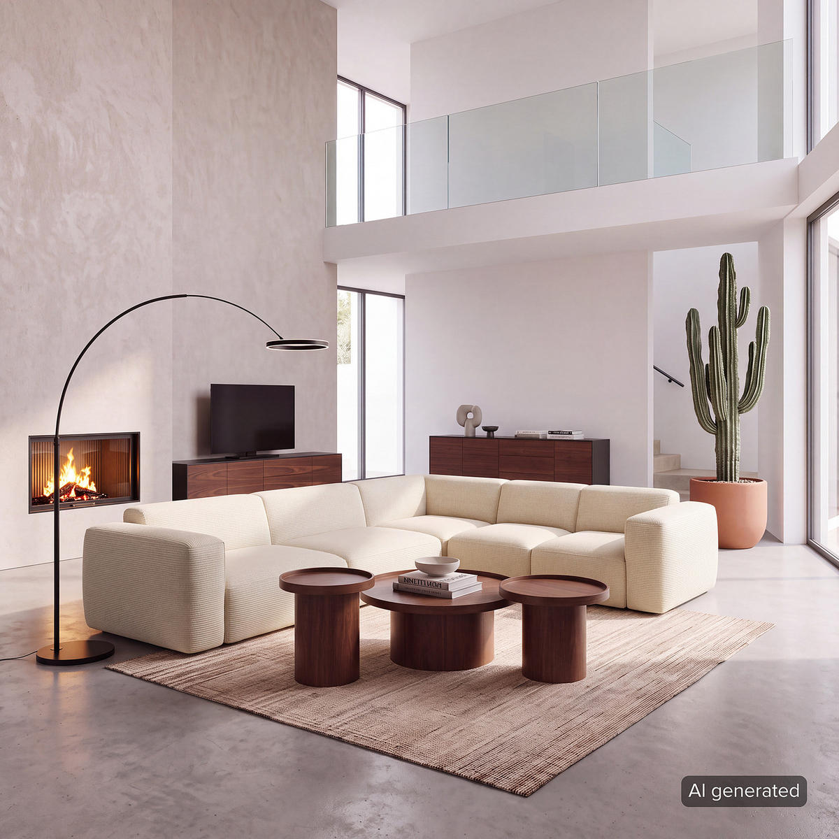 ECKSOFA mit Rundecke - Beige/Schwarz, Kunststoff/Textil (325/260cm) - home24